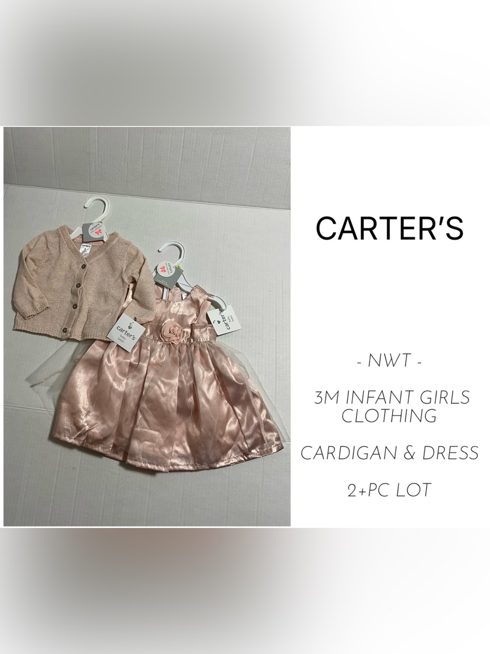 CARTER’S - 3M - NWT - 2+PCS - INFANT GIRLS ROSEGOLD PINK FLORAL DRESS & CARDIGAN